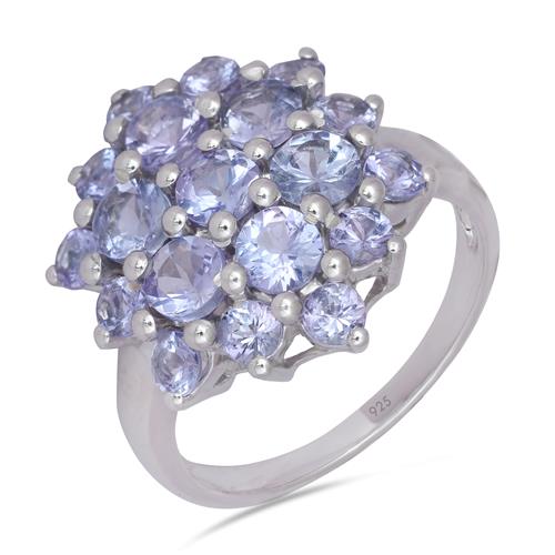 BUY NATURAL TANZANITE GEMSTONE CLUSTER RING IN 925 STERLING SILVER